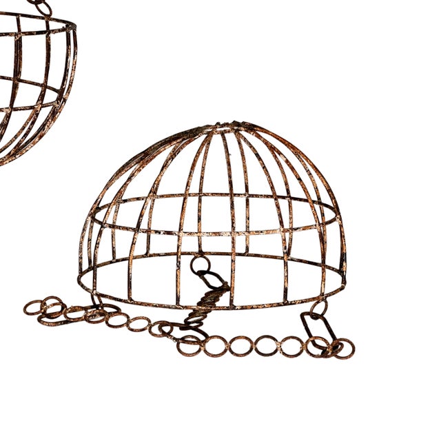 Antique Round Chippy Shabby Chic Hanging Planter Baskets - A Pair (2) For Sale - Image 9 of 9