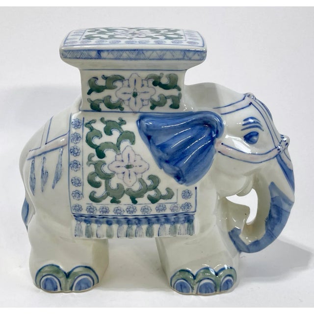 Blue Vintage Ceramic Blue and White Elephant Stand For Sale - Image 8 of 11