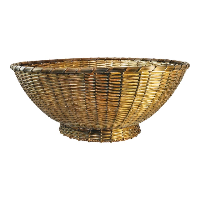 Vintage Brass Wire Round Serving Basket For Sale