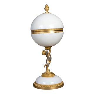 Napoleon III Opaline Candy Dish with Gilded Bronze Frame, Early 20th Century For Sale