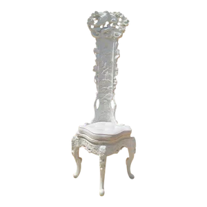 Antique Venetian Carved Figural White Lacquered High Back Throne Chair