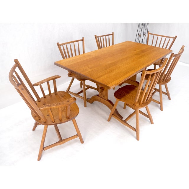 Late 20th Century Very Fine All Pegged Joints Solid Oak Dining Chairs Table Set MINT For Sale - Image 16 of 18