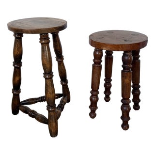 Antique Stools with Turned Legs, 1960s, Set of 2 For Sale