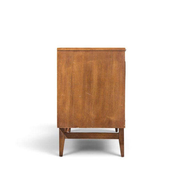 Broyhill Brasilia Broyhill Brasilia Mid Century Walnut and Brass Lowboy 9 Drawer Dresser For Sale - Image 4 of 10