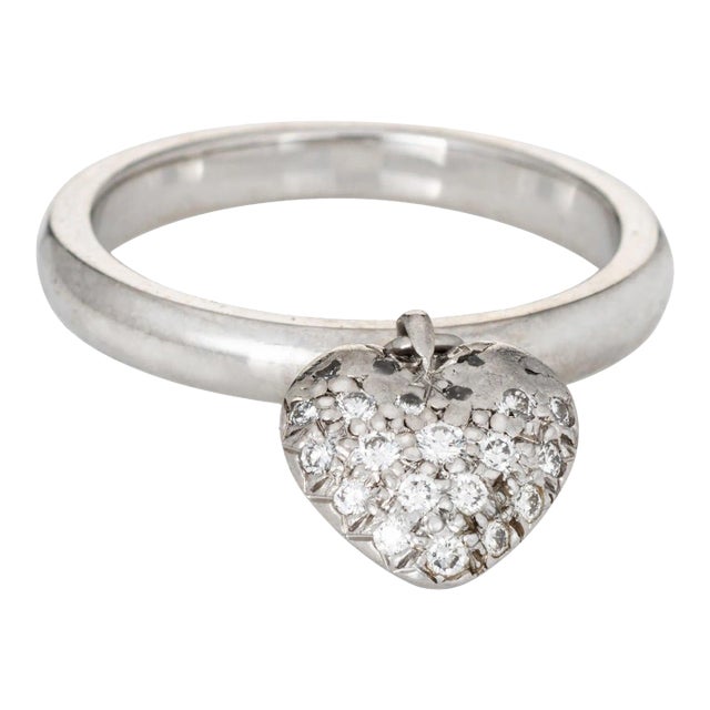 Tiffany & Co Heart Diamond Charm Ring Estate Platinum Tag Sz 5.75 Jewellery For Sale