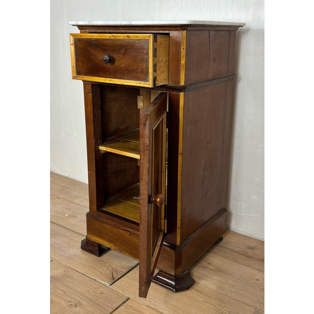 Neoclassical Pair of Spanish Wooden Nightstands with Marble Top, 1930s For Sale - Image 3 of 14