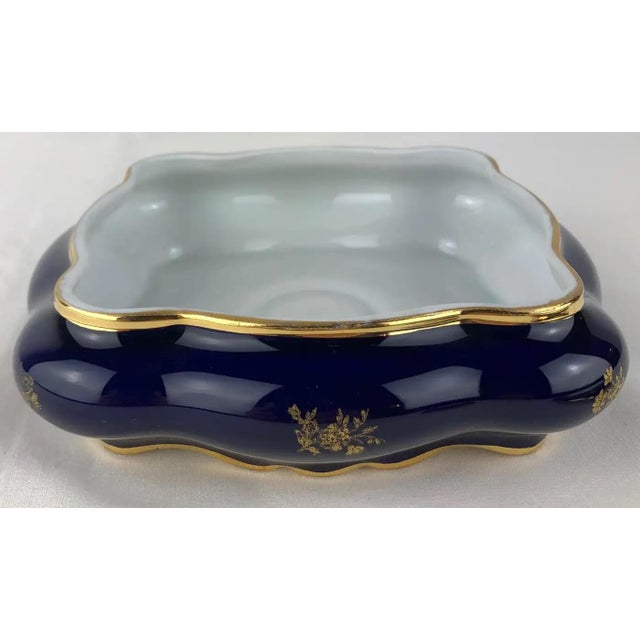 Limoges, France Limoges Porcelain Lidded Blue and Gold Trinket Box For Sale - Image 4 of 9