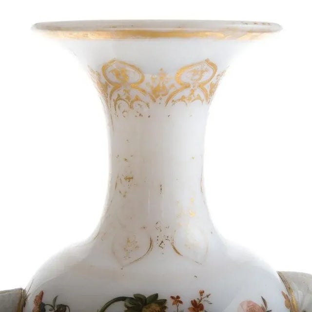 Mid 19th Century Floral Painted Opaline Glass Vase Attributed to Baccarat For Sale - Image 5 of 13