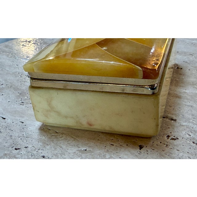 Italian Vintage Italian Honey Marble and Brass Decorative Box For Sale - Image 3 of 10