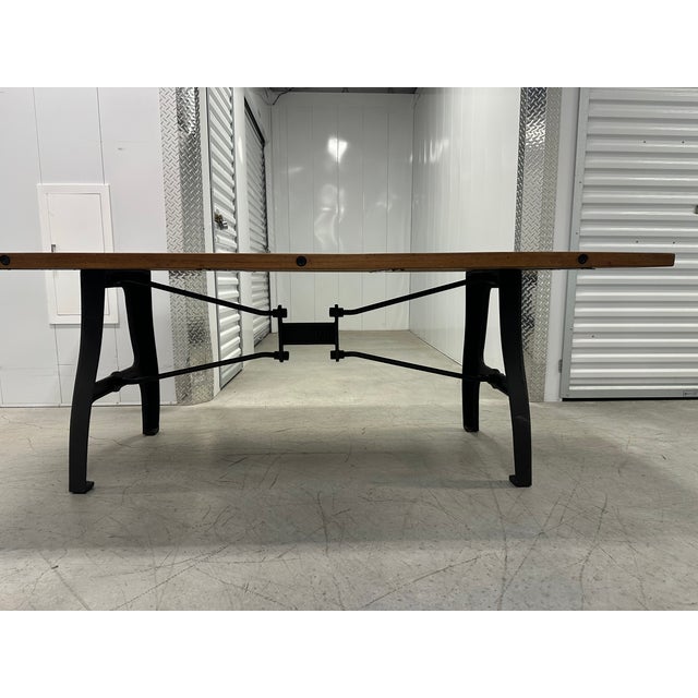 Contemporary Wrought Iron and Walnut Dining Table For Sale - Image 3 of 7