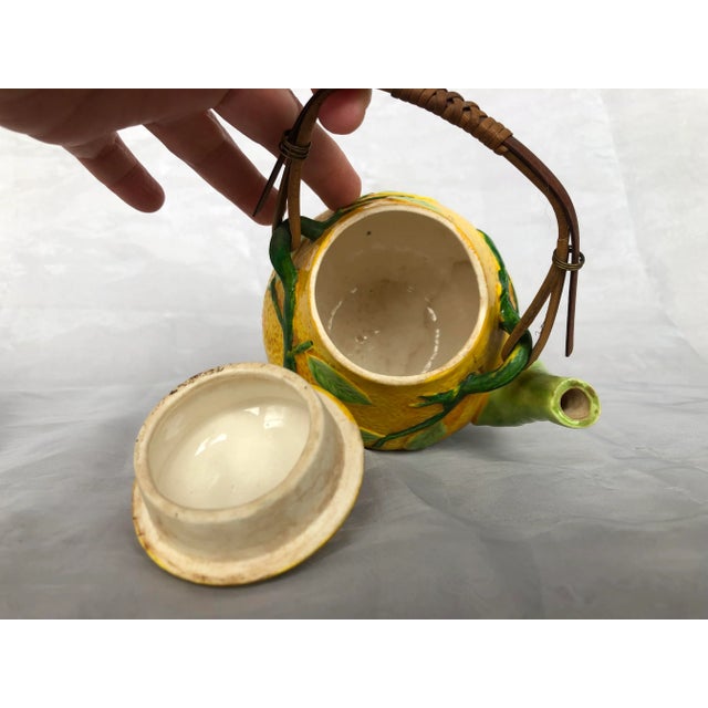 Yellow Decorative Ceramic Melon Fruit Teapot With Bamboo Handle For Sale - Image 8 of 13