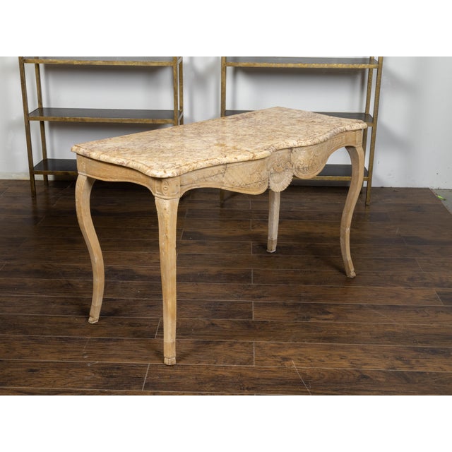 French Rococo 18th Century Beech Wood Marble Top Console Table with Carved Apron For Sale - Image 9 of 11