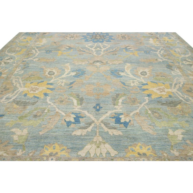 Textile 13 X 15 Light Blue Contemporary Sultanabad Floral Wool Rug by Apadana For Sale - Image 7 of 10