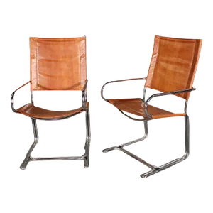 Mid 20th Century Chrome Cantilever Sling Chairs - a Pair