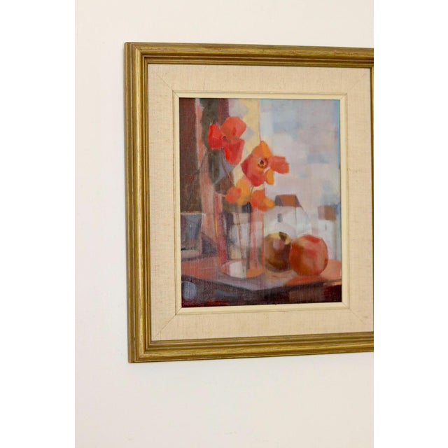 Reuben Hedin, Still Life with Red and Orange Flowers, 1950s, Oil on Canvas, Framed For Sale - Image 10 of 11