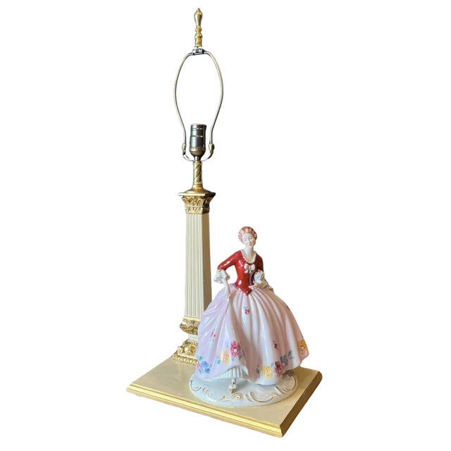 Royal Dux Porcelain Lady Holding Her Dog Table Lamp For Sale - Image 10 of 18