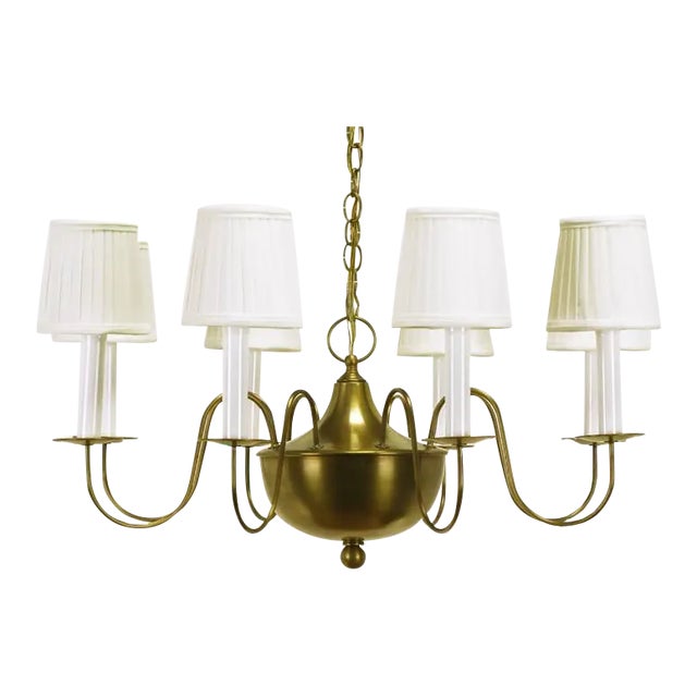 Hand-Spun Brass Eight-Light Chandelier With Delicate Arms For Sale