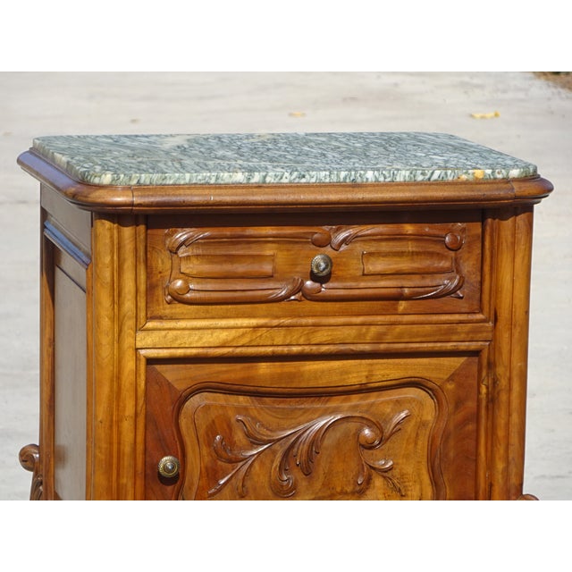 Antique Louis XV Style Walnut Bedside Table with Marble Top, 1950s For Sale - Image 4 of 18