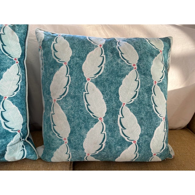 Pair of Oka Ocean Blue Fractal Leaf Pillow Covers With Duck Feather Inserts For Sale - Image 4 of 13