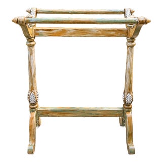 Signed Leilani Bliss Hand Painted Carved Quilt Stand, One of a Kind Functional Art For Sale