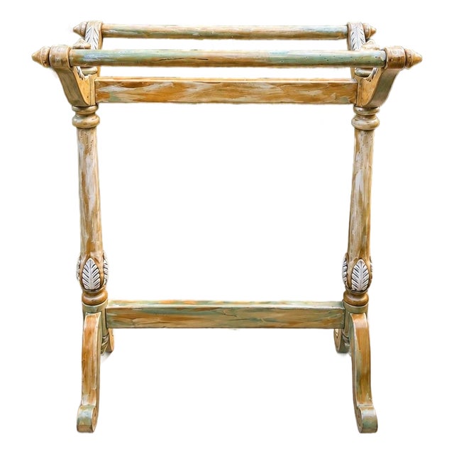 Signed Leilani Bliss Hand Painted Carved Quilt Stand, One of a Kind Functional Art For Sale