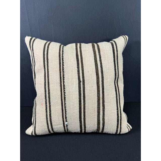 Turkish Hemp Pillow Cushion Natural Beige Dark Brown Pillow Cushion Cover 20x20 For Sale - Image 4 of 4