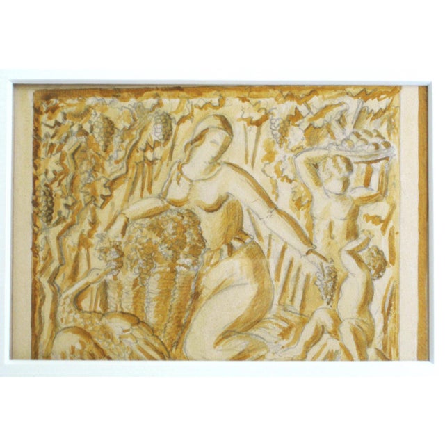 Enchanting Vintage Female Portrait Original Watercolor Framed Painting. Piece has a definite "Art Deco" style and feel....