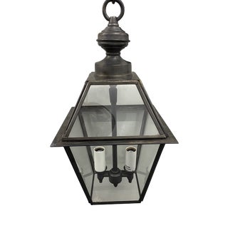 Custom Small Blackened Antique Brass Pendant Lantern For Sale
