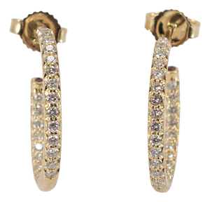 18k Yellow Gold 0.63ctw Pave Diamond and Ruby Open Hoop Earrings, A Pair