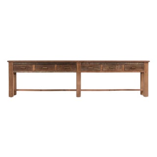 Long Farmhouse Salvaged Six-Drawer Console Table For Sale