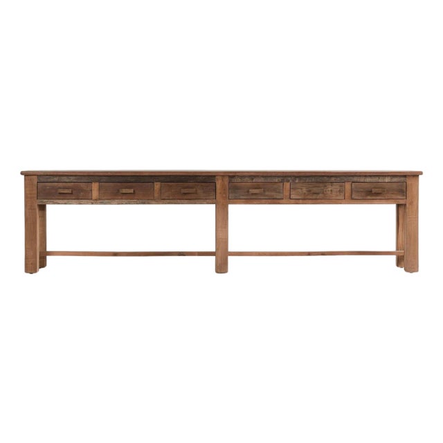 Long Farmhouse Salvaged Six-Drawer Console Table For Sale