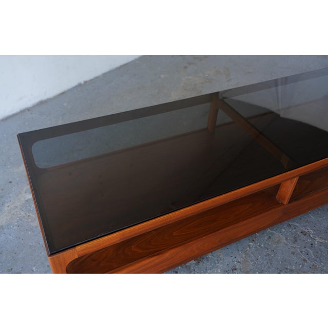 1960s John Keal Brown Saltman Mid-Century Modern Coffee Table W Smoked Glass Top For Sale In Las Vegas - Image 6 of 16