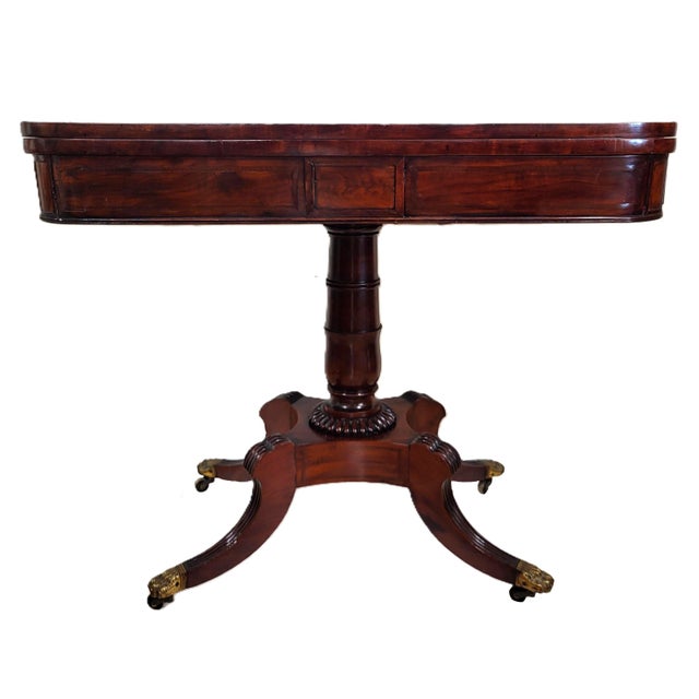 American Antique American 19th C Regency Mahogany Flip Top Leather Game Table & Console For Sale - Image 3 of 18