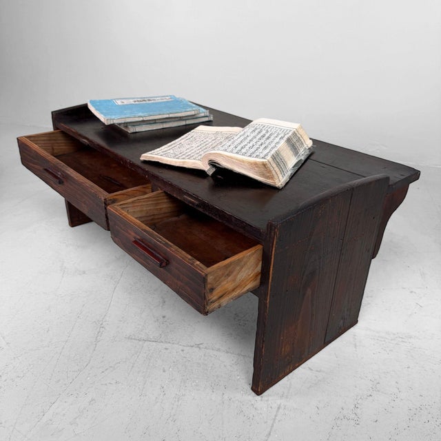 Antique low Japanese writing table, also known as a fuzukue, dating from the early Meiji period. Dimensions: height 32 cm,...