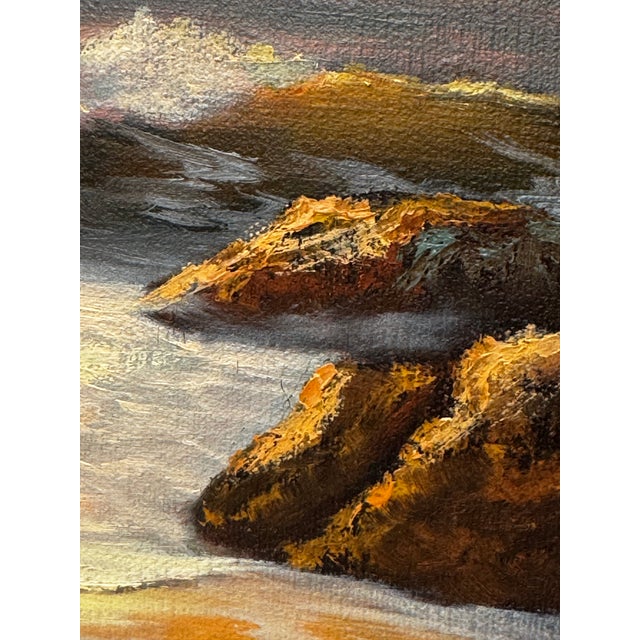 Vintage Mid Century Impressionist Sunset Seascape Original Oil Painting in the Manner of Robert William Wood For Sale - Image 12 of 16
