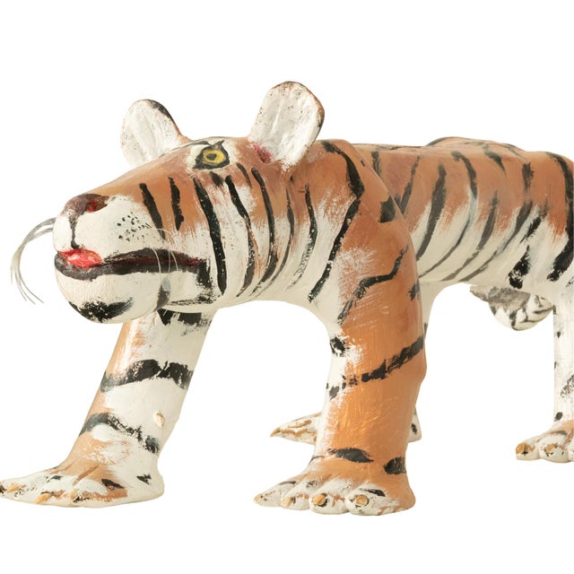 African American Folk Art Hand-Carved Wooden Hand-Painted Tiger Sculpture by Isaac Smith, 1980 For Sale - Image 15 of 17
