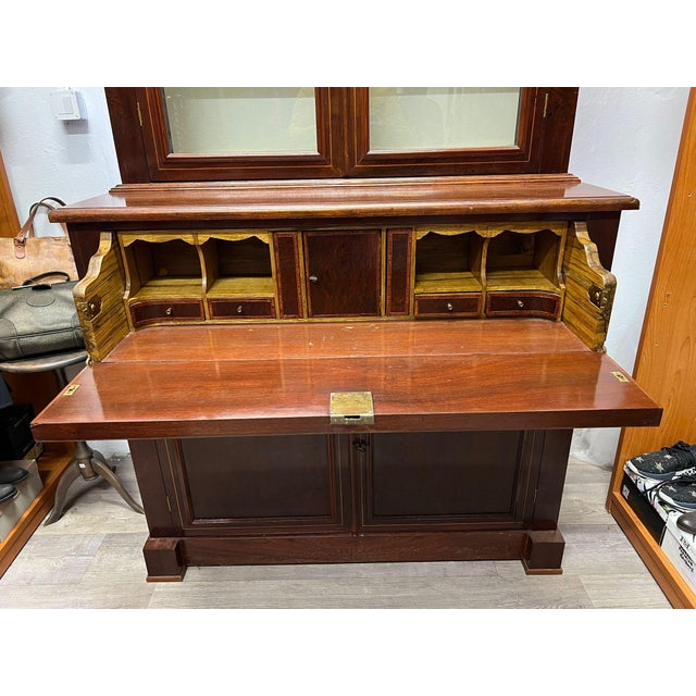 Wood Bookcase with Mahogany Secretaire, 1940s For Sale - Image 7 of 13