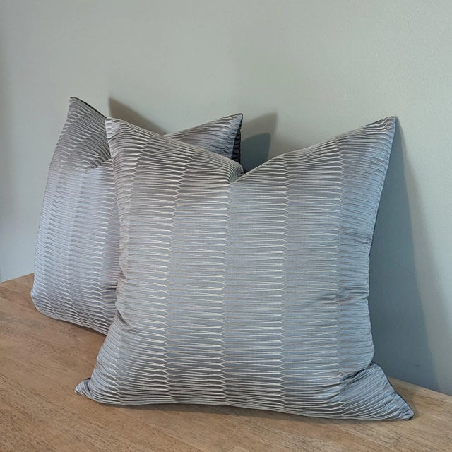 The House of Scalamandre Scalamandre Wavelength Blue 22" Pillows - Set of 2 For Sale - Image 4 of 5