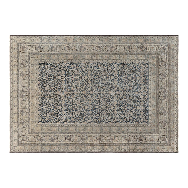 1920s Persian Meshad Rug in Beige, Blue, and Brown For Sale