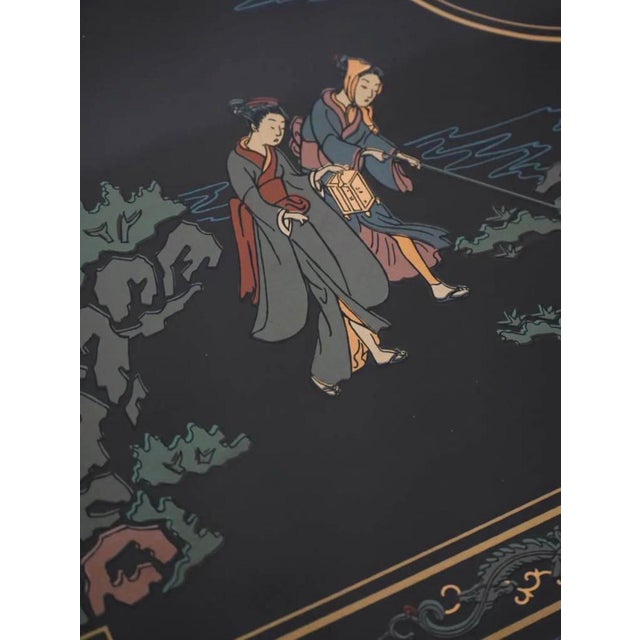 Vintage Drexel Et Cetera Ming or chinoiserie style coffee table in great condition. Black lacquer with intricate painted...