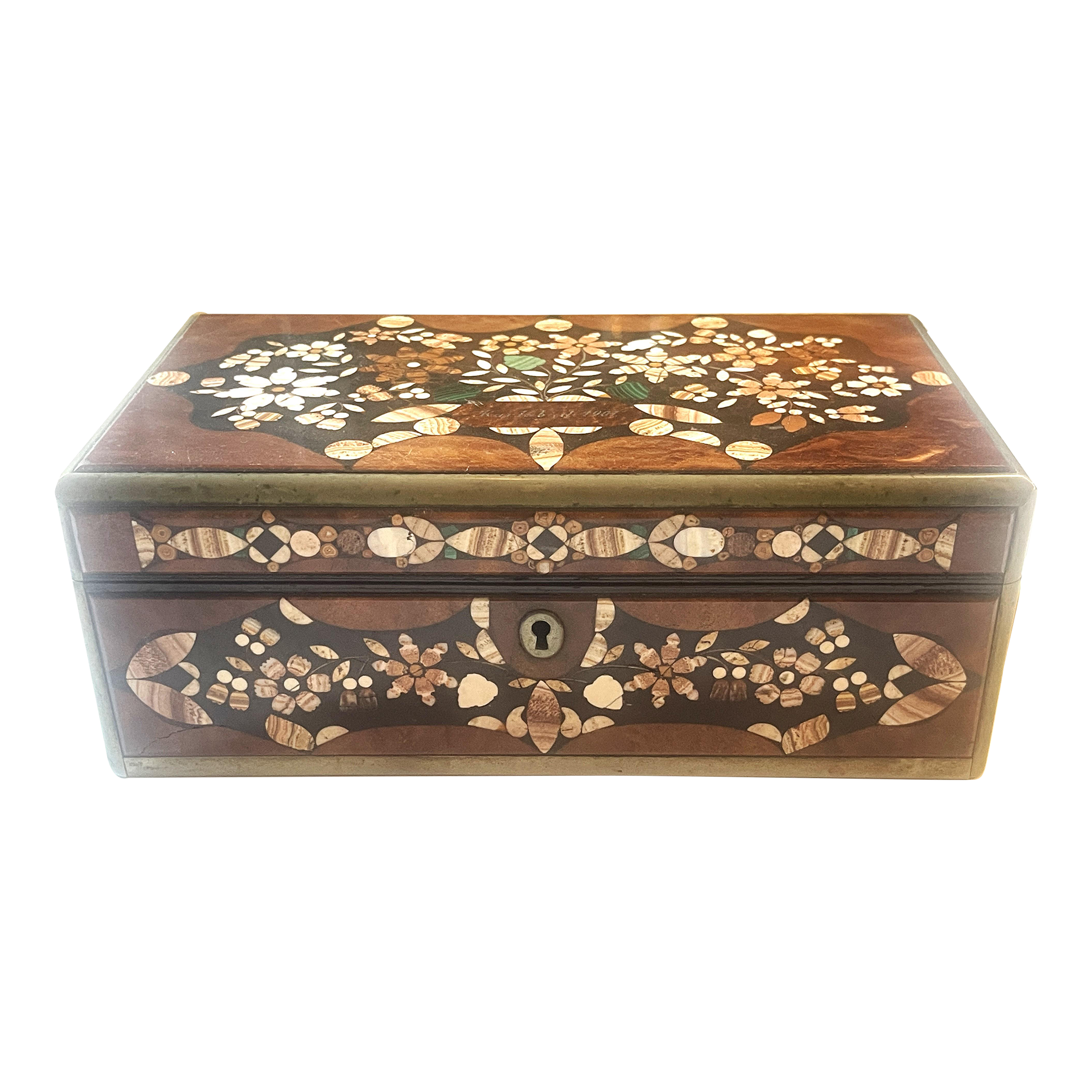 Antique 1907 Karlsbad Pietra Dura and Rosewood Box | Chairish