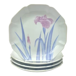 Mid 20th Century Printemps Pink and Purple Iris Octagonal Side Plates - Set of 4