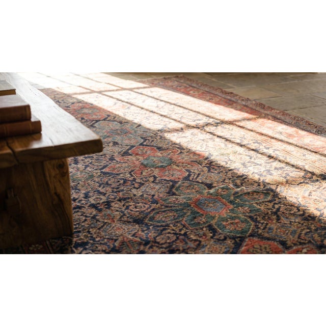 Navy Blue 1750s Blue Navy Geometric Antique n.e Persian Rug 6'2" X 14'0" Knotted Wool Carpet For Sale - Image 8 of 9