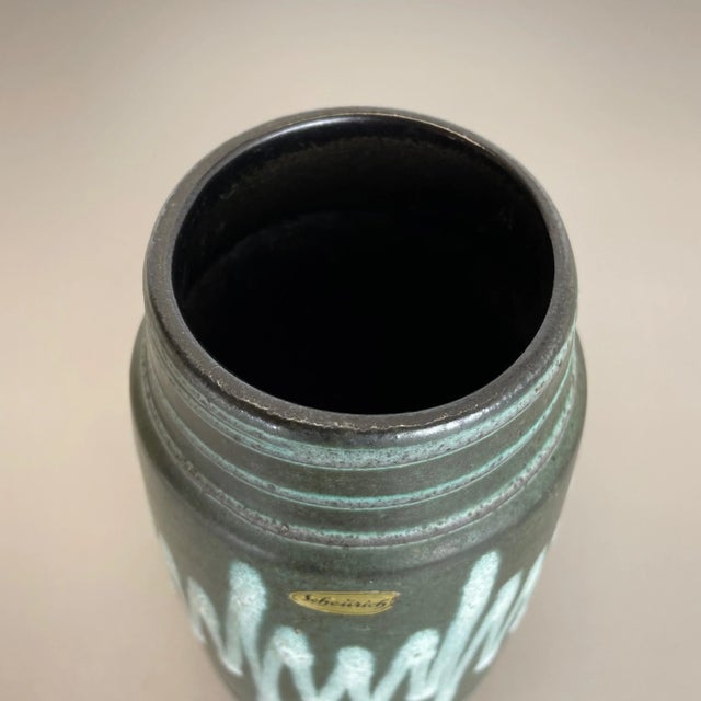 Green Zig Zag Pottery Fat Lava Vase from Scheurich, Germany, 1970s For Sale - Image 8 of 14