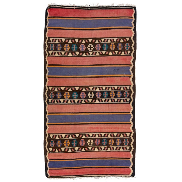 Peach 1960s Vintage Turkish Kilim Peach Handmade Tribal Wool Rug For Sale - Image 8 of 8