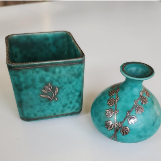 Mid-Century Modern 1930s Argenta Stoneware: Vase & Box by Wilhelm Kåge, Sweden For Sale - Image 3 of 7