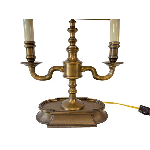 Vintage Brass Bouillotte Library Desk Lamp With Oxblood Red Crackle Tole Shade, 2005 For Sale - Image 4 of 9