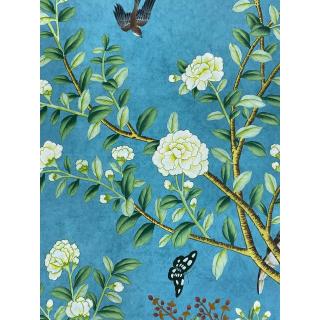 2020s 24" *48"/Panel, a Set of Two Panels, Blue Chinoiserie Birds and Flowers Wall Artwork For Sale - Image 5 of 6