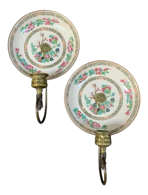 Vintage Indian Tree China Wall Sconces / Candle Holders