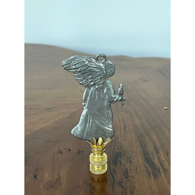 Shabby Chic Vintage Pewter Angel Figurine Lamp Finial For Sale - Image 3 of 3